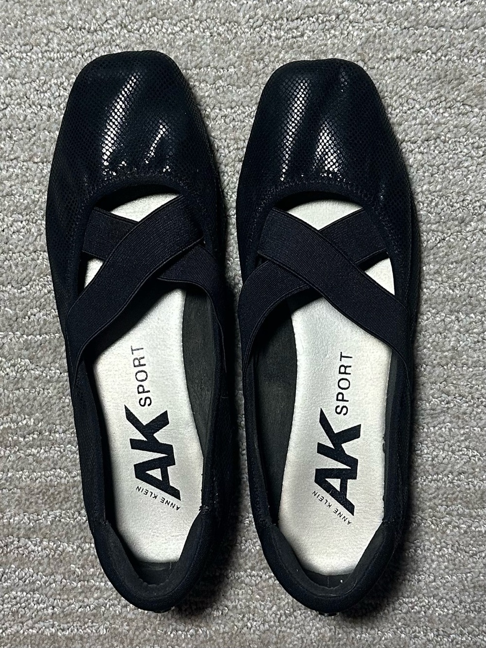 Anne Klein Black Crisscross Square-Toe Flats